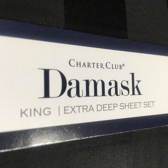 new BLACK STRIPE Charter Club Damask 550TC 100% Cotton KING EXTRA DEEP Sheet Set - Picture 5 of 13